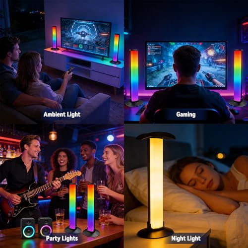 Image of HASTHIP USB RGB Desktop Light Bar, 16-Color LED Ambient Desk Lamp with Remote Control & Music Sync, Removable Headset Arch Holder, Adjustable Gaming Light for PC Setup, Home Office, 26x9.5x9.5cm