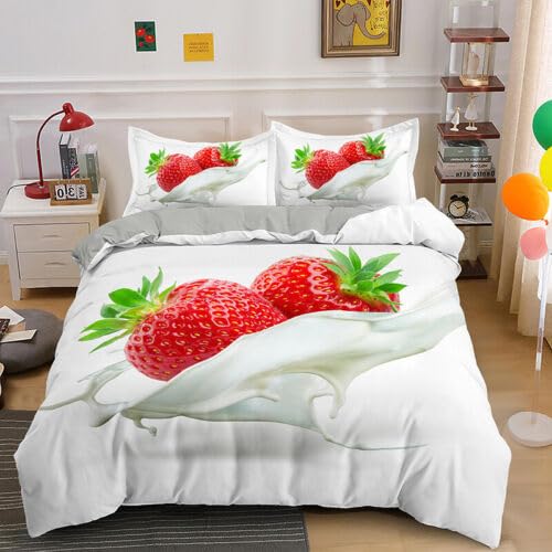 Funda nórdica para cama de 90 con divertidas fresas, el regalo ideal para cumpleaños infantiles.