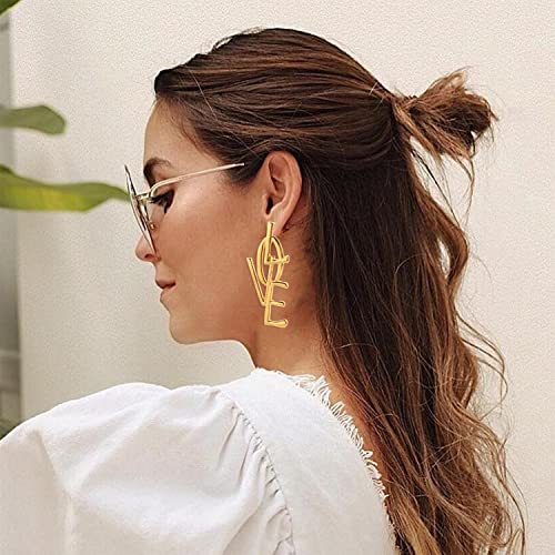 Simple Punk Love Letter Large Long Dangle Earrings Fashion English Alphabet Love Heart Shape Dangle Stud Earrings Statement Jewelry Gift for Women and Girls3