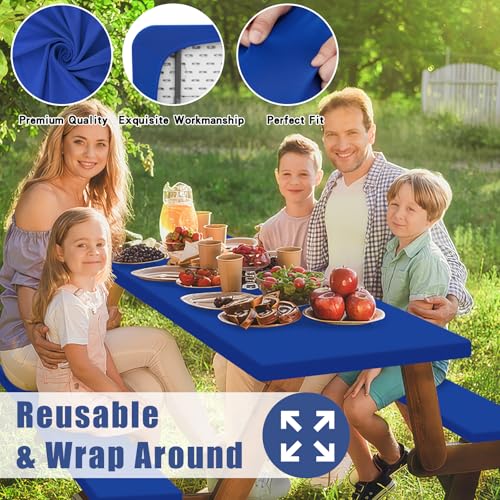 Moosfor Picnic Table Cover with Bench Covers, Elastic Fitted Spandex Tablecloths for 6 Foot Rectangle Tables, Stretch Washable Patio Tablecloth for Outdoor, Camping (Blue, 30"x72") by Moosfor - Image 6