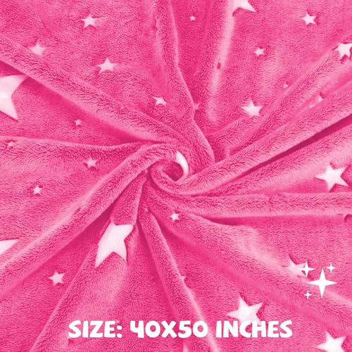 Image of REXEO Glow in The Dark Stars Blanket for Girls Kids, Pink Cute Toddler Throw Blanket, Soft Fleece Blanket for Bed Couch Nap Time, Birthday Graduation Gifts for Girls Toddlers, 40 inchx50 inch