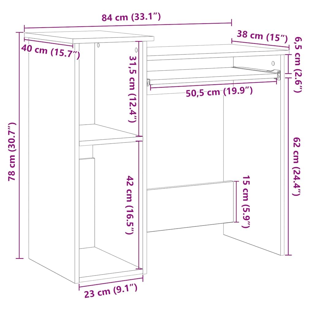 Scrivania con ripiani, grigio cemento, 84 x 40 x 78 cm, in legno stabile, scrivania per computer, postazione di lavoro per ufficio, segretario con spazio per lo studio e l'arredamento