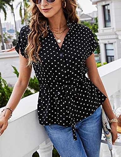 Womens Button Down Blouses Casual Peplum Summer Tops Dressy Chiffon Work Blouse Large #TOP2