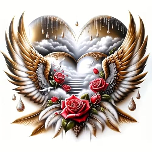 KTHOFCY 5D DIY Love Flower Diamond Painting Kits for Adults,Love Angel Full Drill Embroidery Cross Stitch Crystal Rhinestone Paintings Pictures Arts Wall Decor Painting Dots Kits 13.7X13.7 inch