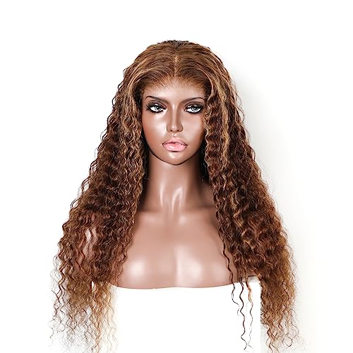 Image of ISEE Highlight Ombre Lace Front Human Hair Deep Wave Glueless Wig 20 Inch