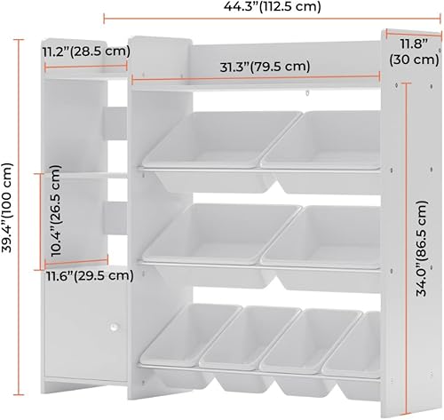 Miniatura 2 de Organizador de almacenamiento de juguetes con estante de juguetes para niños y 8 contenedores de juguetes blancos, solución perfecta para