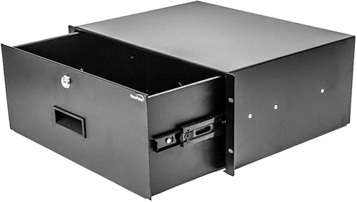 NavePoint - Cajón de montaje en rack para gabinete de servidores de 19 pulgadas o DJ con cerradura y llave 4U color negro