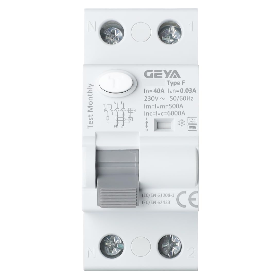 Interruptor Diferencial Tipo F 40A 30mA 2P (1P+N) 6kA - Alta Inmunidad Superinmunizado - Detecta Corrientes hasta 1kHz - Carril DIN
