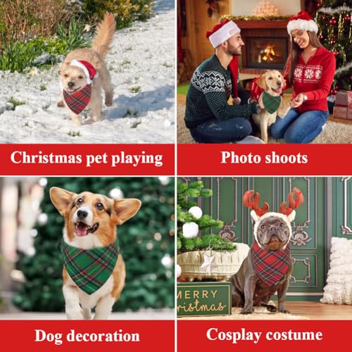 Vivifying Halstuch Hund, 2Pcs Einstellbare Dreieck Hundehalstuch mit Schachbrettartig, Hundekostüm Weihnachten für kleine mittlere große Hunde-L