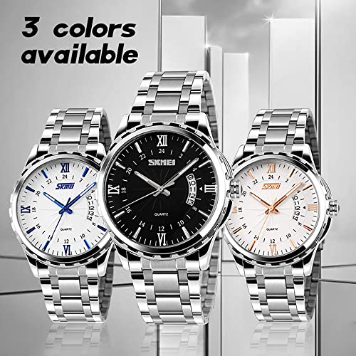 Fanmis Mens Classic Casual Quartz Watch Luminous Hand Stainless Steel Band Roman Numeral Date Watch (Blue) #TOP2