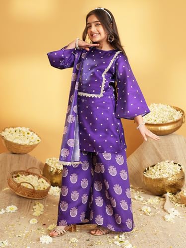 Image of AJ DEZINES Ethnic Wear Sharara Suit Set For Girls|Punjabi dress for Kids|Silk Blend Girls Salwar Suit|Traditional Patiala Outfit|Stylish Kids Kurta for Festivals Weddings & Special Occasions