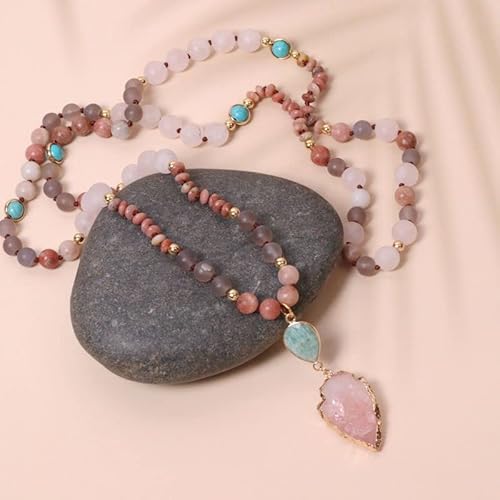 Sofiacreations Natural Rose Quartz Arrowhead Pendant108 Beads Mala Prayer Healing Crystal Necklace #TOP1
