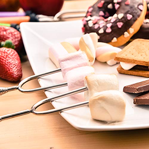 Marshmallow Roasting Sticks Kit-Telescoping Stainless Steel Cookware Set Forks For Smores & Best Camping Accessories For Kids Over Campfire & Hot Dog Fire Pit Cooking #TOP6