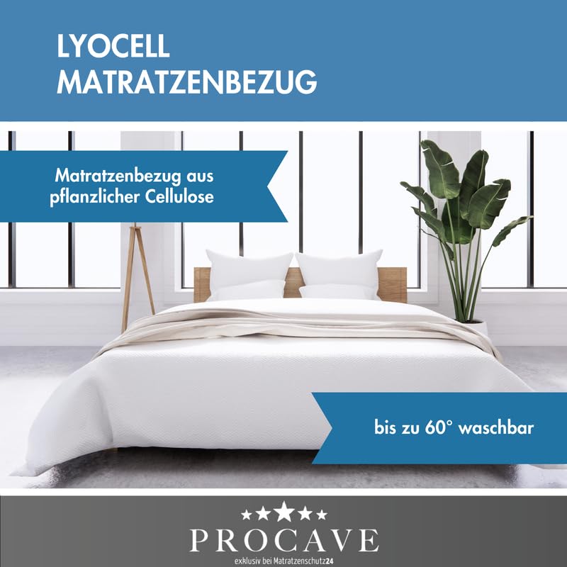 PROCAVE Lyocell Matratzenbezug versteppt, mit 4-Seiten Reißverschluss und 4 Handgriffen, 100% aus Deutschland in 140x200 cm für Matratzen-Höhe 20cm