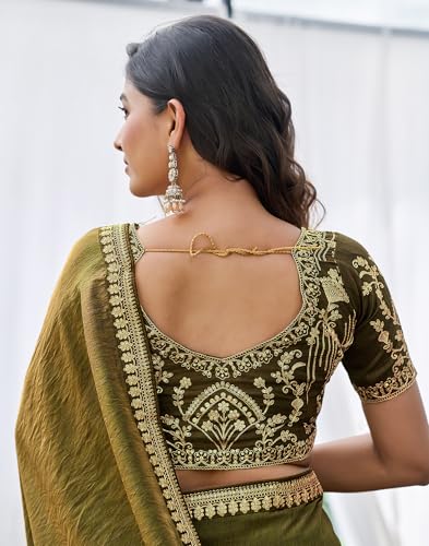 Image of SIRIL Women's Shimmer Silk Sequence Embroidery Lace two Tone Saree With Embroidery Unstitched Blouse Piece