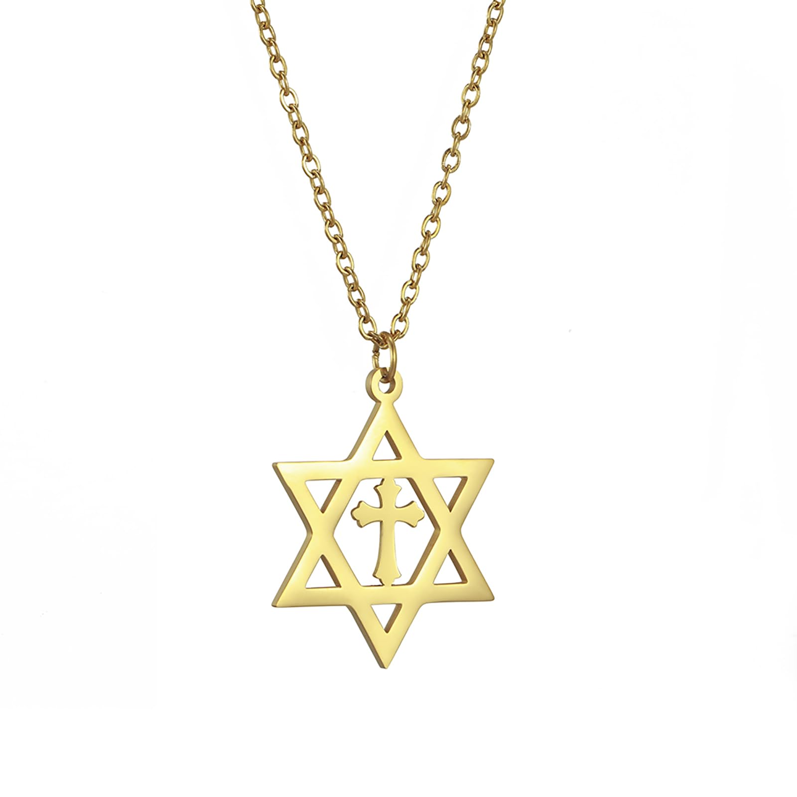 VASSAGO Davidstern Anhänger Halskette Salomon Sechsspitzer Stern Talisman Edelstahl Hexagramm jüdischer Israel Schmuck für Männer