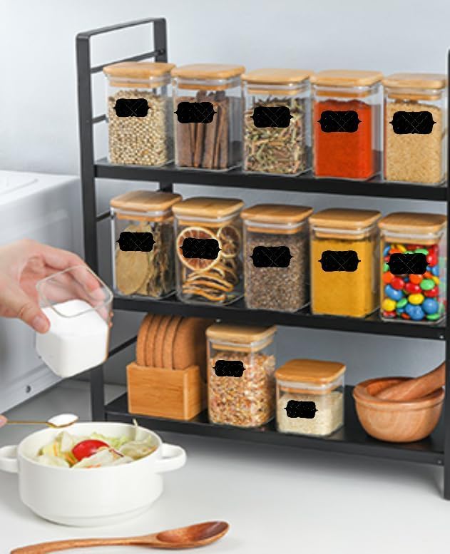 Image of 270 Ml Glass Spice Jars Set with Bamboo Lids & Square Spice Jars for Kitchen Storage and Organization set of 12(12, SQUARE BAMBOO LID GLASS JAR 270 ml -)