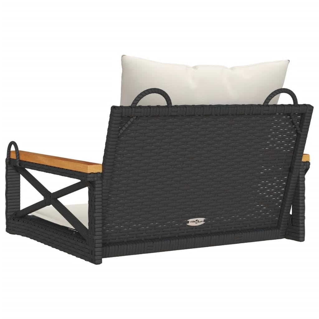 Hamaca colgante con cojín negro, 63 x 62 x 40 cm, polirratán, resistente a los rayos UV, 110 kg de capacidad de carga, para jardín, balcón, terraza