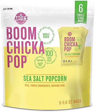 Angie's BOOMCHICKAPOP Sea Salt Popcorn, 0.6 oz. Pack of 6