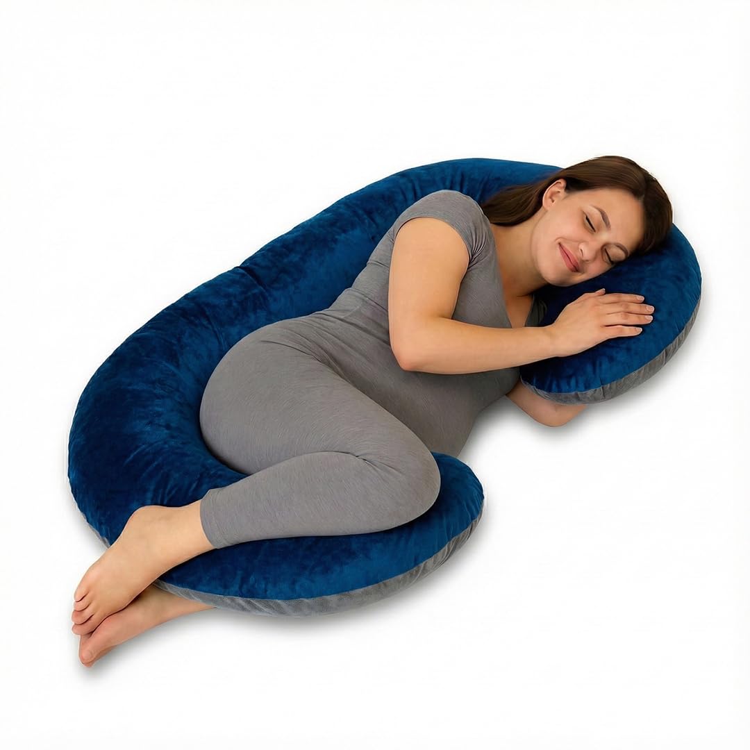 Amazon basics Full Body C-Shaped Pregnancy Pillow for Maternity & Baby Nursing | Abdomen, Hip, Spine, Neck & Head Support Cushion Velvet Outer Cover w...