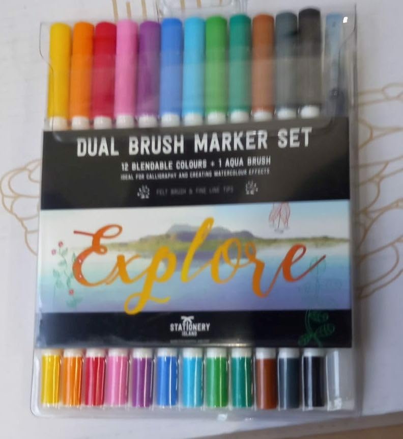 Stationery Island Dual Brush Markers Medium Fine Nib Pack of 12 Colours