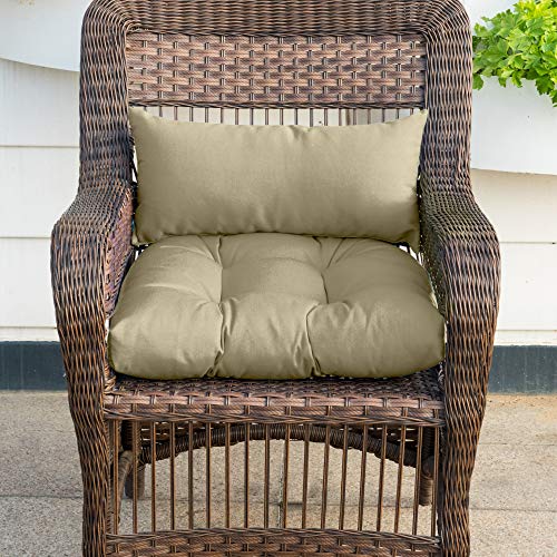Image of QILLOWAY Outdoor Wicker Cushion Set of 5 - Waterproof Fade Resistant Patio Furniture Cushions, Loveseat 2 U-Shape 2 Lumbar Pillows for Porch, Bench, Backyard, Garden, Beige