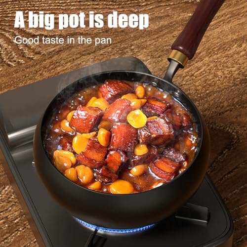 Wok tradicional de hierro forjado con mango de madera miniatura 3