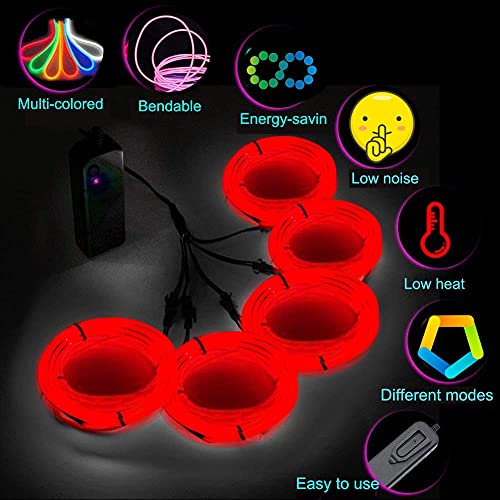 Image of MaxLax Bright Red EL Wire, Noise Reduction Neon Lights Wire 5 in 1 Meter, Electroluminescent Wire for Halloween, Christmas Party, DIY Decoration