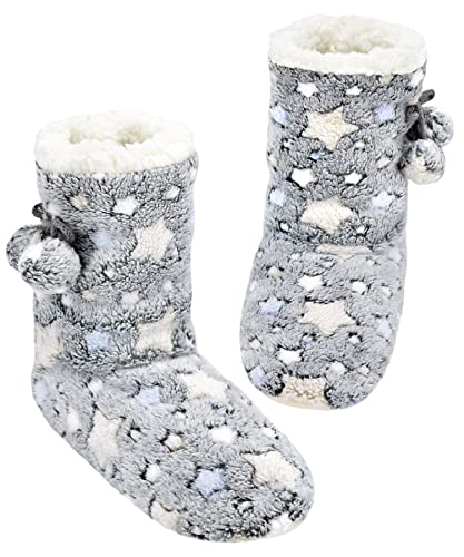 Image of DICUIRD Womens Thick & Warm Slipper Socks with Grippers - Christmas House Slippers