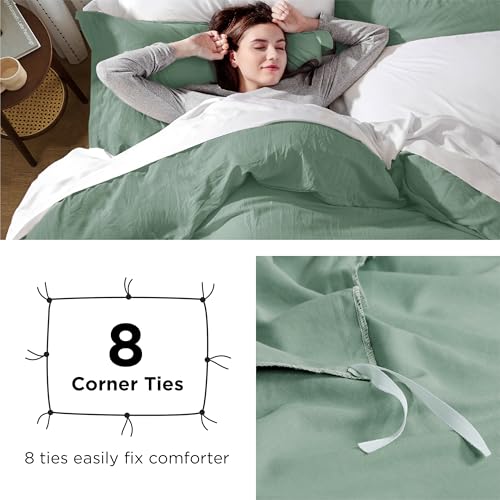 Image of Bedsure Sage Green Duvet Cover Queen Size Only - Prewashed Cotton-Like Polyester Extra Soft All Season Bedding, Includes 1 Duvet Cover 90x90 Inches with Zipper Closure, Comforter Not Included
