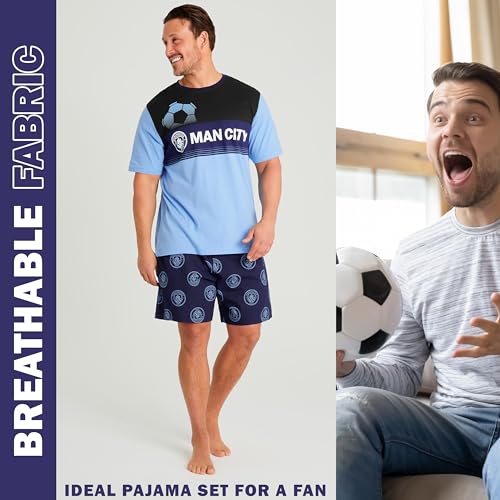 Manchester City F.C. Mens Short Pyjamas Set, Cotton Lounge Wear Man City Gifts4