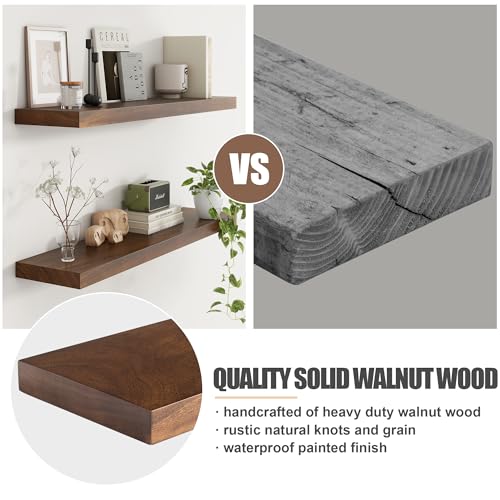 Floating Shelves for Wall, USA-Sourced Walnut Wood 24 Inch Wall Shelves Set of 2, Natural Wooden Wall Mounted Picture Ledge Shelf, Nursery Book Storage Shelf Kids Bookshelf, Display Shelf for Bathroom by FLYJOE - Used condition - Image 5