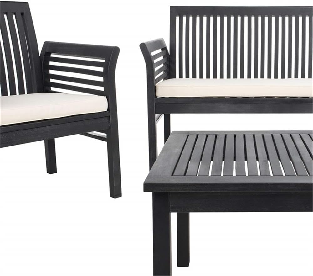 Pemberly Row Contemporary 4 Piece Patio Sofa Set, Black and White Finish, Outdoor Furniture, Durable Construction, Stylish Design for Patio or Backyard Seating