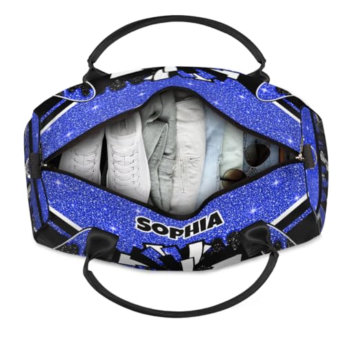 Personalized Cheer Bags for Cheerleaders Custom Sport Duffel Bag Gym Bag Travel Duffle Bag Overnight Weekender Bag with Name Dark Blue Glitter Drops4