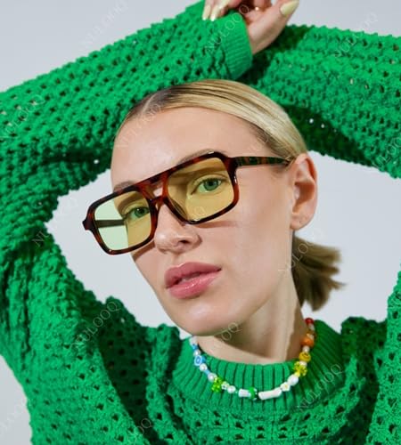 NULOOQ Retro 70s Square Aviator Sunglasses for Women Men Vintage Trendy Rectangle Orange Tinted Sunglasses3