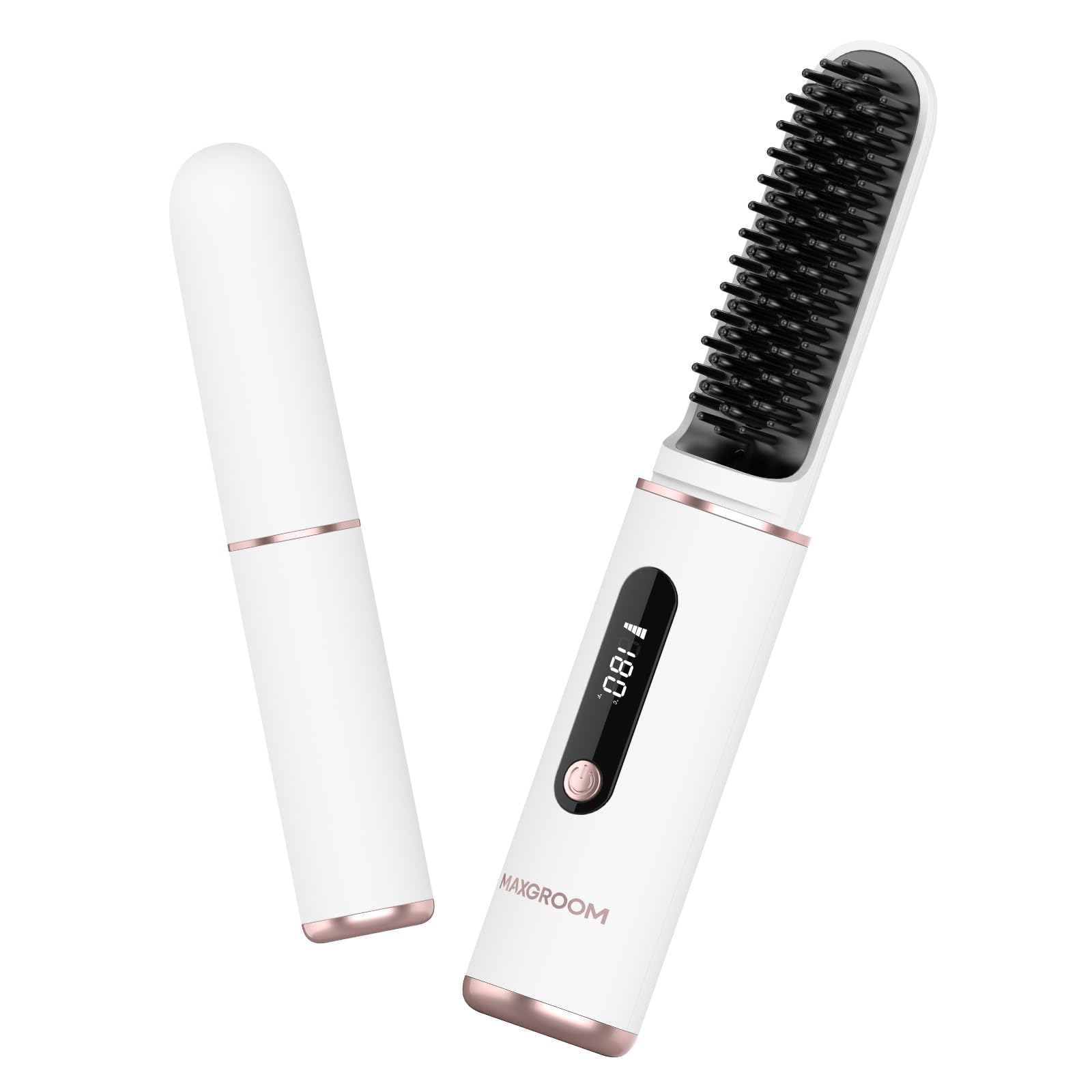 Cordless Hair Straightener Brush, Portable Hair Straightening Brush for Travel, Hot Ionic Straightener Comb for Women, USB-C Rechargeable, Anti-Scald, LED Display & Fast Heating