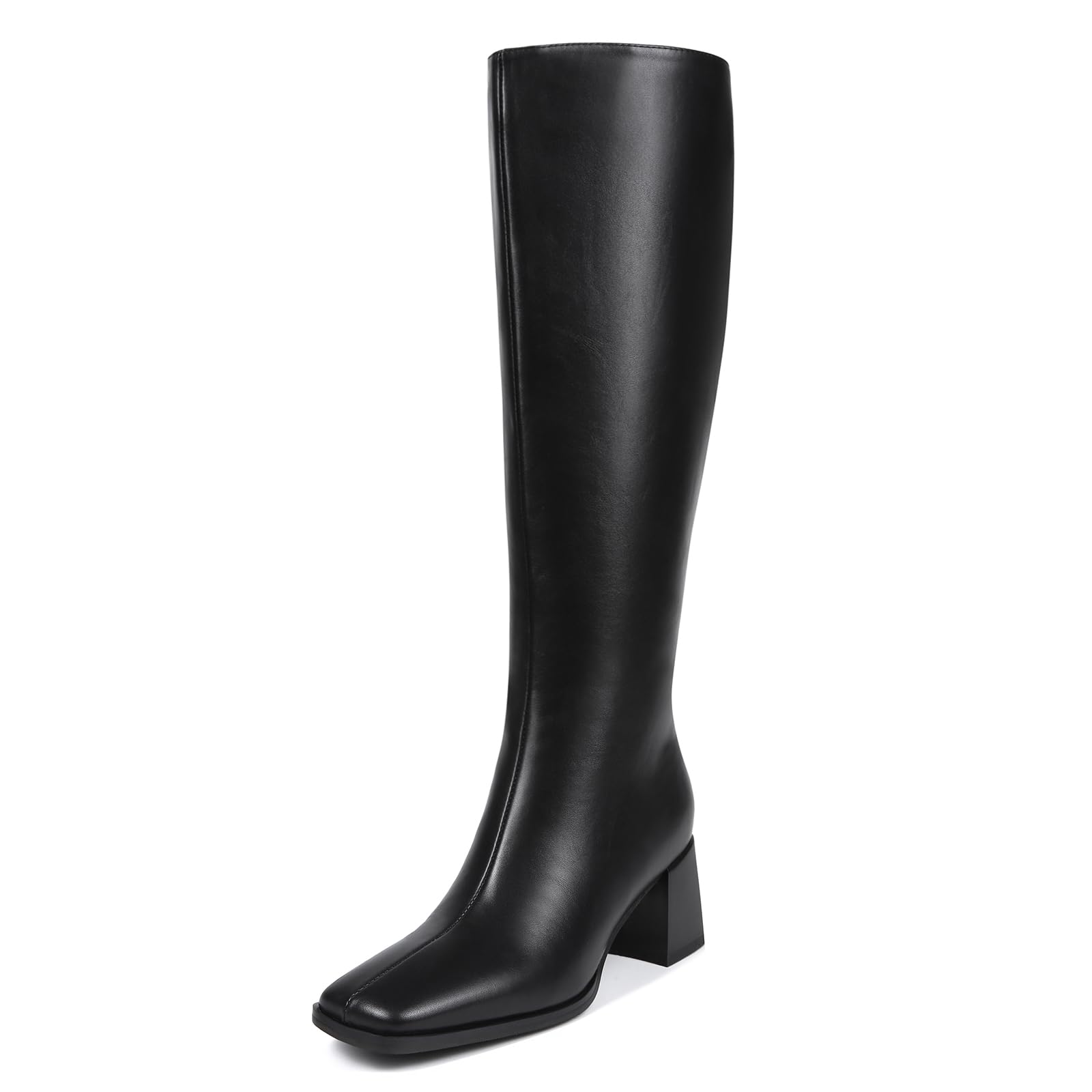 Abbleet Knee High Boots for Women 70s Boots with Chunky Heel, Square Toe Tall Boots Side Zipper Block Heel Dress Boots