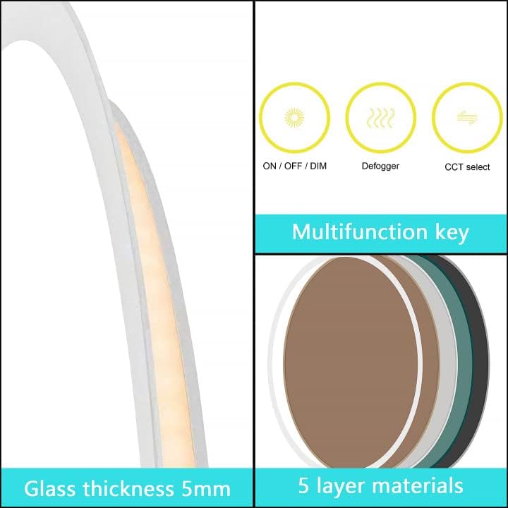 Miniatura 7 de OKISS Espejo de baño de 28 pulgadas con luces LED, espejo de tocador montado en la pared, espejo de baño con luz antiniebla, espejo de baño