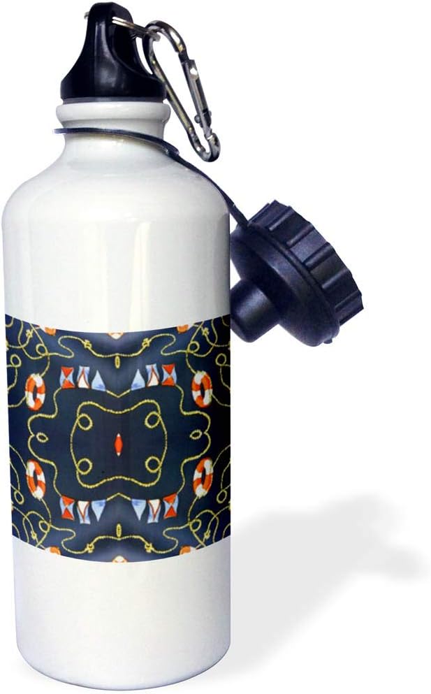 3dRose "Nautical Lifesavers" Sports Water Bottle, 21 oz, White