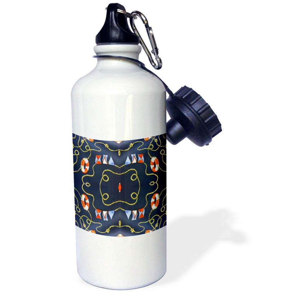 3dRose "Nautical Lifesavers" Sports Water Bottle, 21 oz, White