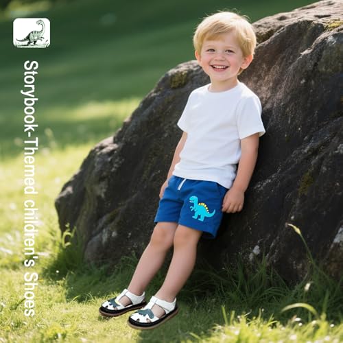 Image of Toddler Boys Closed Toe Sandals, Breathable Leather Kids Sandals with Dinosaur Pattern