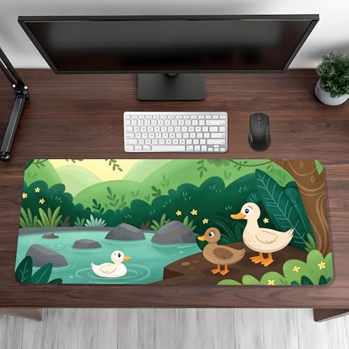 Image of Duck Family Premium Desk Mat | Anti-Skid | Anti-Slip | 90 * 42 cm | Laptop Mat for Work from Home /Office /Gaming- Extended Mouse pad and Keyboard Desk mat