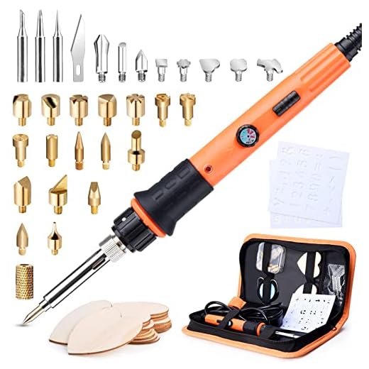Brandmalerei Lötkolben Set, Brandmalkolben Set Temperatur Einstellbar 220~480 ℃ für Holz Leder Brennkolben DIY Kunst Geschenkset Farbstifte, Leder Gravieren Schweißen, Skulptur (orange)