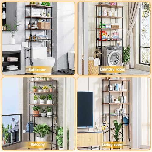 Over-The-Toilet-Storage-Shelf4-Tier-Bathroom-Organizer-Cabinet-Rack-And-Storage-Over-Toilet-With-Shelf-Waterproof-Feet-Pad-And-BasketMultifunctional-Space-Saver-Freestanding-Bathroom-ShelvesBrown