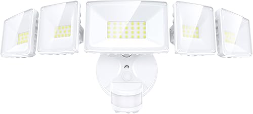 Miniatura 8 de Onforu Luces LED de seguridad de 5 cabezales de 55 W, sensor de movimiento para exteriores, gran angular de 360, luz de inundación de 5000 lm, 6500