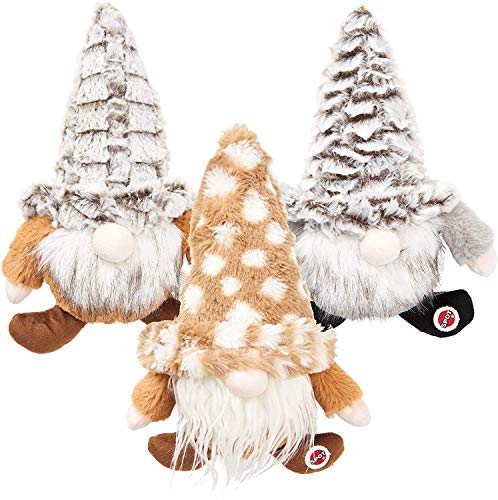 SPOT Ethical Products 3 Pack of Woodsy Gnome Plush Dog Toys, 12 Inch, Assorted Colors, with Squeakers
