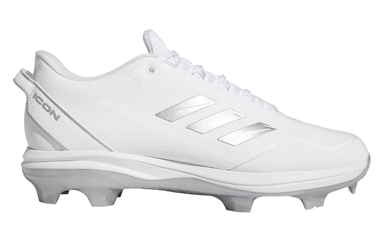 Adidas Men's Icon 7 TPU Baseball Shoe, White/Silver Metallic/Black, 13.5