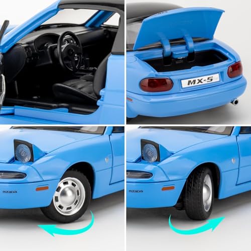 Image of 1:24 Mazda Miata MX-5 Blue Model Toy Car with Pullback, Removable Top, Blinking Lights with Sound and Bright Lights