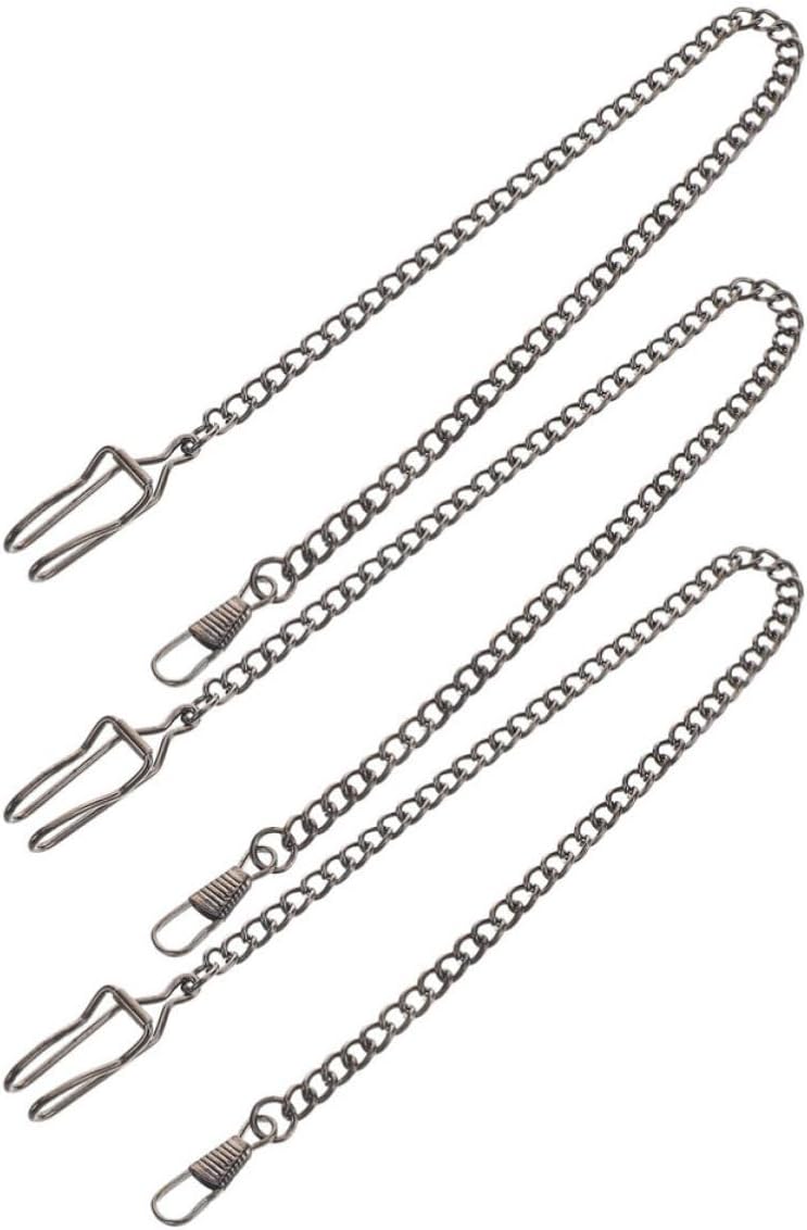 3pcs Vintage Alloy Pocket Watch Chain Fob for Men, Black Clip