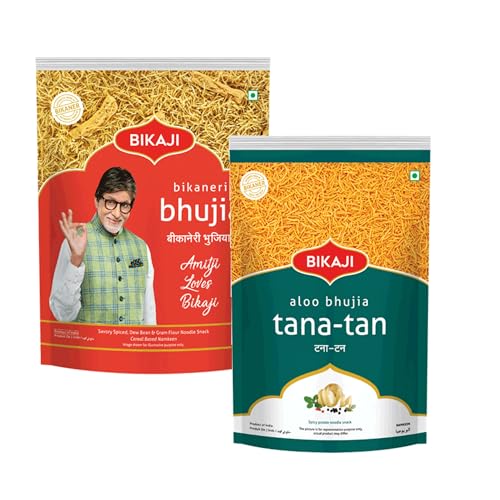 Bikaji Bhujia No.1 & Tana-Tan Aloo Bhujia Combo – 400g | Ready to Eat Indian Namkeen | Crunchy Tea-Time Snack, Bar Snack & Party Mix | Authentic Spicy Munchies for Sharing & Everyday Snacking